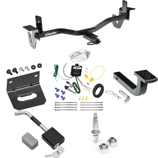 Fits 2010-2013 Mazda 3 Trailer Hitch Tow PKG w/ 4-Flat Wiring Harness + Draw-Bar + Interchangeable 1-7/8" & 2" Balls + Wiring Bracket + Hitch Lock (For Sedan, w/Grand Touring LED Taillights Models) By Draw-Tite