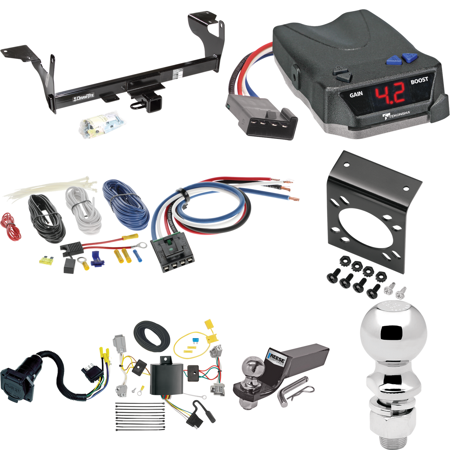 Se adapta al paquete de enganche de remolque Volvo XC60 2010-2017 con control de freno Tekonsha BRAKE-EVN + adaptador de cableado BC genérico + cableado RV de 7 vías + soporte de bola y caída de 2" y 2-5/16" de Draw-Tite