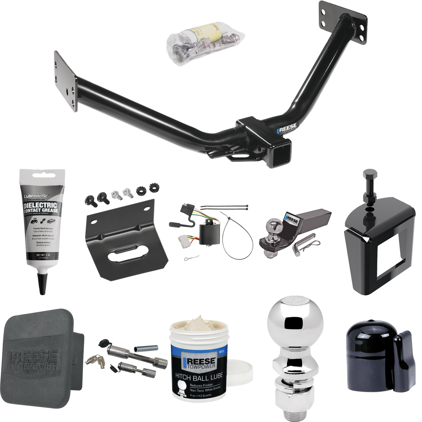 Fits 2007-2013 Acura MDX Trailer Hitch Tow PKG w/ 4-Flat Wiring + Starter Kit Ball Mount w/ 2" Drop & 2" Ball + 2-5/16" Ball + Wiring Bracket + Dual Hitch & Coupler Locks + Hitch Cover + Wiring Tester + Ball Lube +Electric Grease + Ball Wrench + Anti