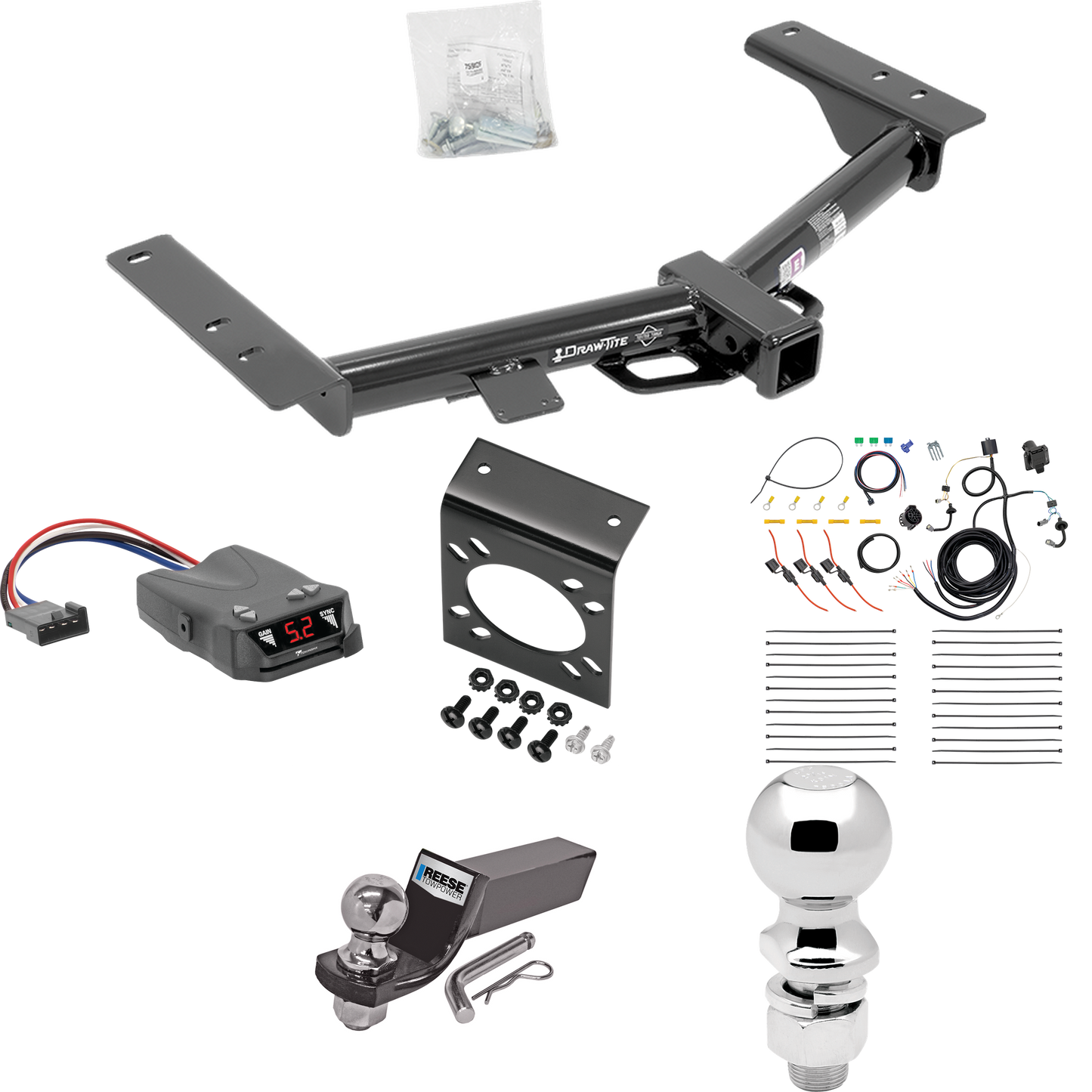 Fits 2015-2023 Ford Transit-350 Trailer Hitch Tow PKG w/ Tekonsha Brakeman IV Brake Control + 7-Way RV Wiring + 2" & 2-5/16" Ball & Drop Mount (Excludes: Single Rear Wheel w/148" Wheelbase or Cab & Chassis and the Cutaway Models) By Draw-Tite