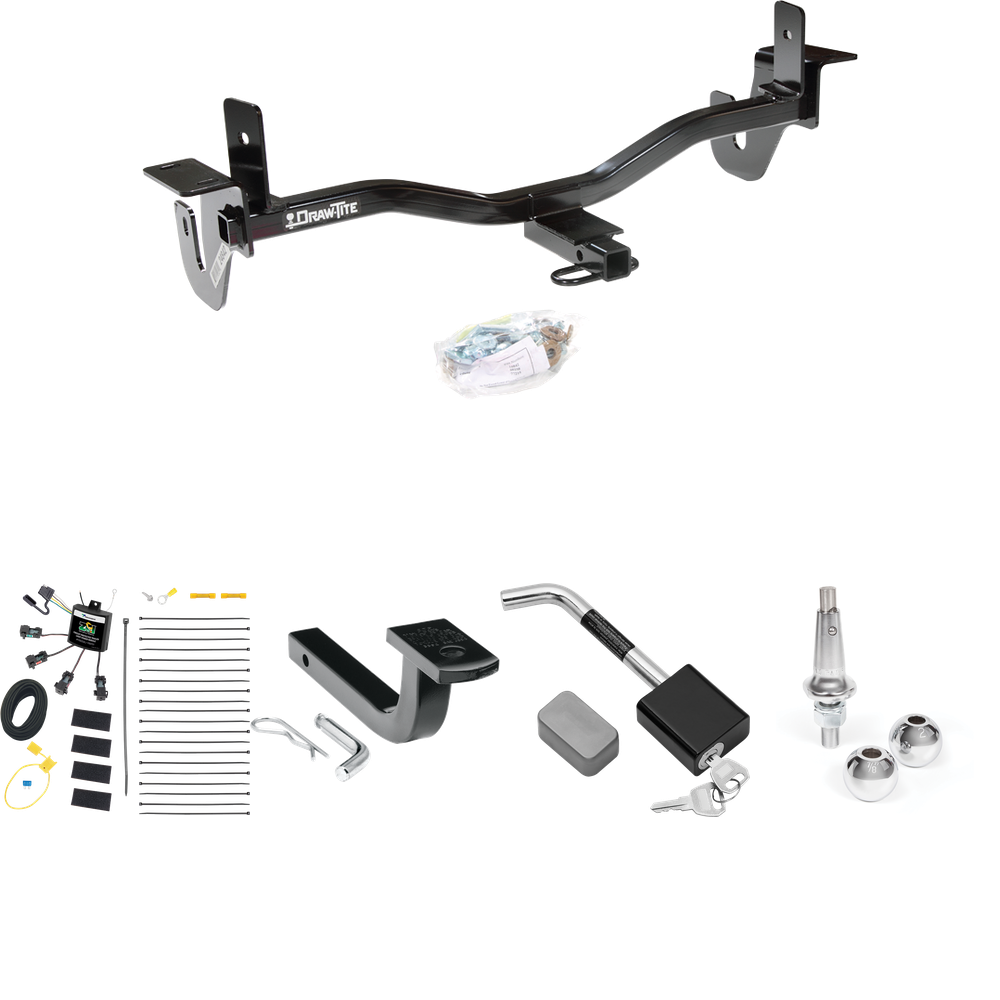 Fits 2010-2013 Mazda 3 Trailer Hitch Tow PKG w/ 4-Flat Zero Contact "No Splice" Wiring Harness + Draw-Bar + Interchangeable 1-7/8" & 2" Balls + Hitch Lock (For Sedan, w/Grand Touring LED Taillights Models) By Draw-Tite