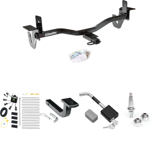 Fits 2010-2013 Mazda 3 Trailer Hitch Tow PKG w/ 4-Flat Zero Contact "No Splice" Wiring Harness + Draw-Bar + Interchangeable 1-7/8" & 2" Balls + Hitch Lock (For Sedan, w/Grand Touring LED Taillights Models) By Draw-Tite