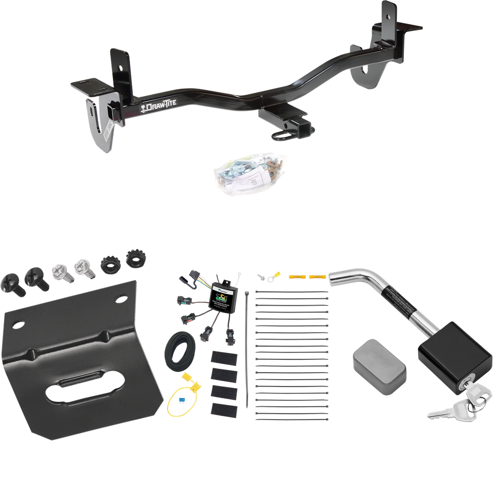 Fits 2010-2013 Mazda 3 Trailer Hitch Tow PKG w/ 4-Flat Zero Contact "No Splice" Wiring Harness + Wiring Bracket + Hitch Lock (For Sedan, w/Grand Touring LED Taillights Models) By Draw-Tite