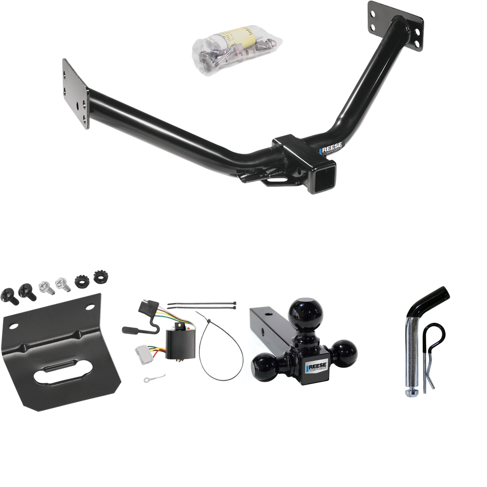 Fits 2007-2013 Acura MDX Trailer Hitch Tow PKG w/ 4-Flat Wiring Harness + Triple Ball Ball Mount 1-7/8" & 2" & 2-5/16" Trailer Balls + Pin/Clip + Wiring Bracket (Excludes: w/Full Size Spare Tire or w/Rear Sport Bumper Option Models) By Reese Towpower