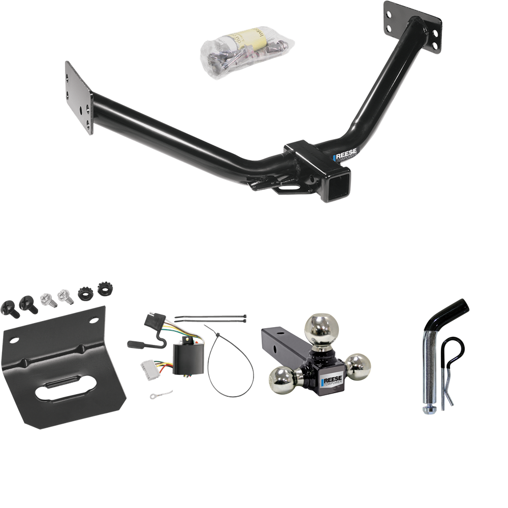 Fits 2007-2013 Acura MDX Trailer Hitch Tow PKG w/ 4-Flat Wiring Harness + Triple Ball Ball Mount 1-7/8" & 2" & 2-5/16" Trailer Balls + Pin/Clip + Wiring Bracket (Excludes: w/Full Size Spare Tire or w/Rear Sport Bumper Option Models) By Reese Towpower