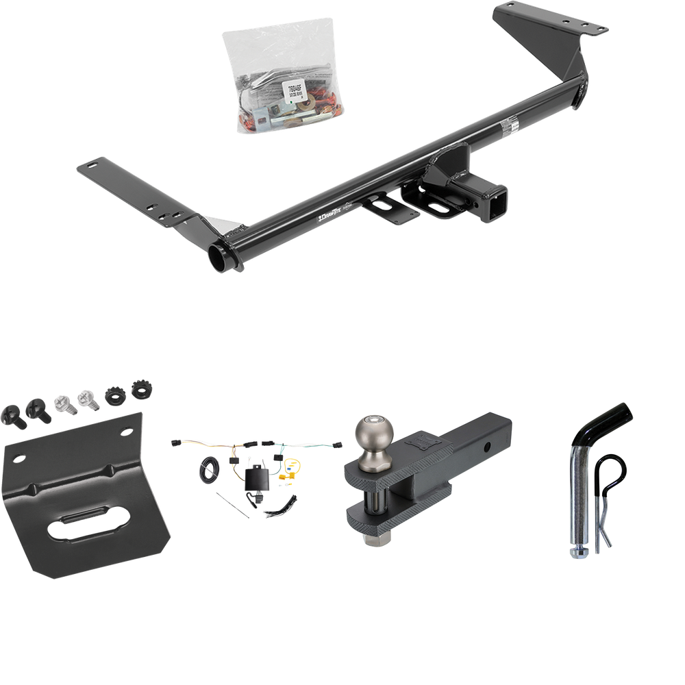 Fits 2021-2023 Chrysler Pacifica Trailer Hitch Tow PKG w/ 4-Flat Wiring Harness + Clevis Hitch Ball Mount w/ 2" Ball + Pin/Clip + Wiring Bracket By Draw-Tite