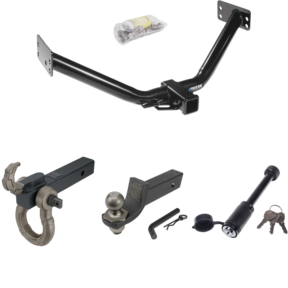 Fits 2007-2013 Acura MDX Trailer Hitch Tow PKG + Interlock Tactical Starter Kit w/ 2" Drop & 2" Ball + Tactical Hook & Shackle Mount + Tactical Dogbone Lock (Excludes: w/Full Size Spare Tire or w/Rear Sport Bumper Option Models) By Reese Towpower