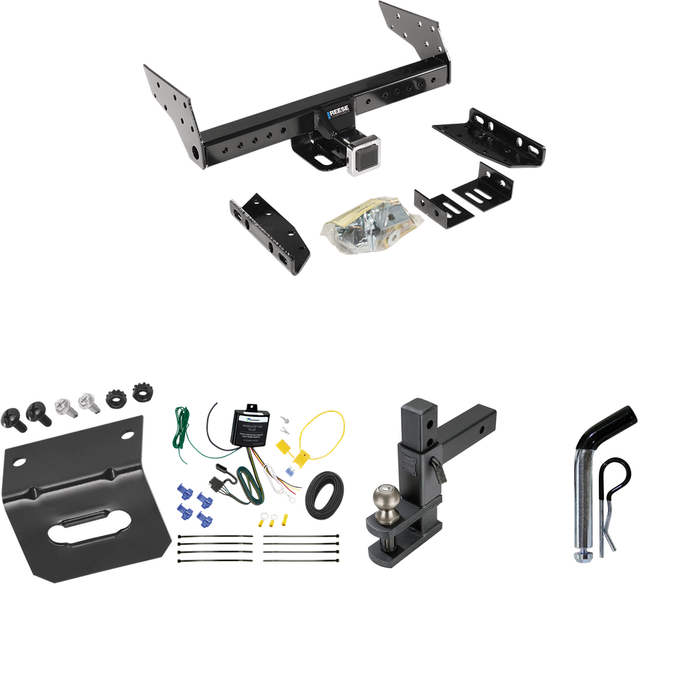 Fits 1999-2003 Ford Windstar Trailer Hitch Tow PKG w/ 4-Flat Wiring Harness + Adjustable Drop Rise Clevis Hitch Ball Mount w/ 2" Ball + Pin/Clip + Wiring Bracket (For (Built Before 11/2002) Models) By Reese Towpower