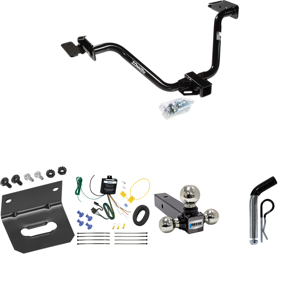 Fits 2004-2008 Chrysler Pacifica Trailer Hitch Tow PKG w/ 4-Flat Wiring Harness + Triple Ball Ball Mount 1-7/8" & 2" & 2-5/16" Trailer Balls + Pin/Clip + Wiring Bracket By Draw-Tite