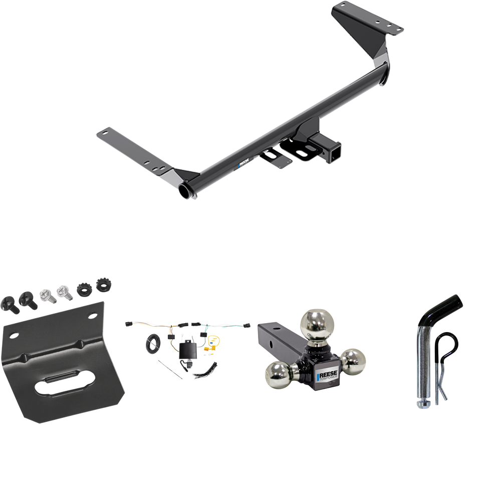 Fits 2021-2023 Chrysler Pacifica Trailer Hitch Tow PKG w/ 4-Flat Wiring Harness + Triple Ball Ball Mount 1-7/8" & 2" & 2-5/16" Trailer Balls + Pin/Clip + Wiring Bracket By Reese Towpower