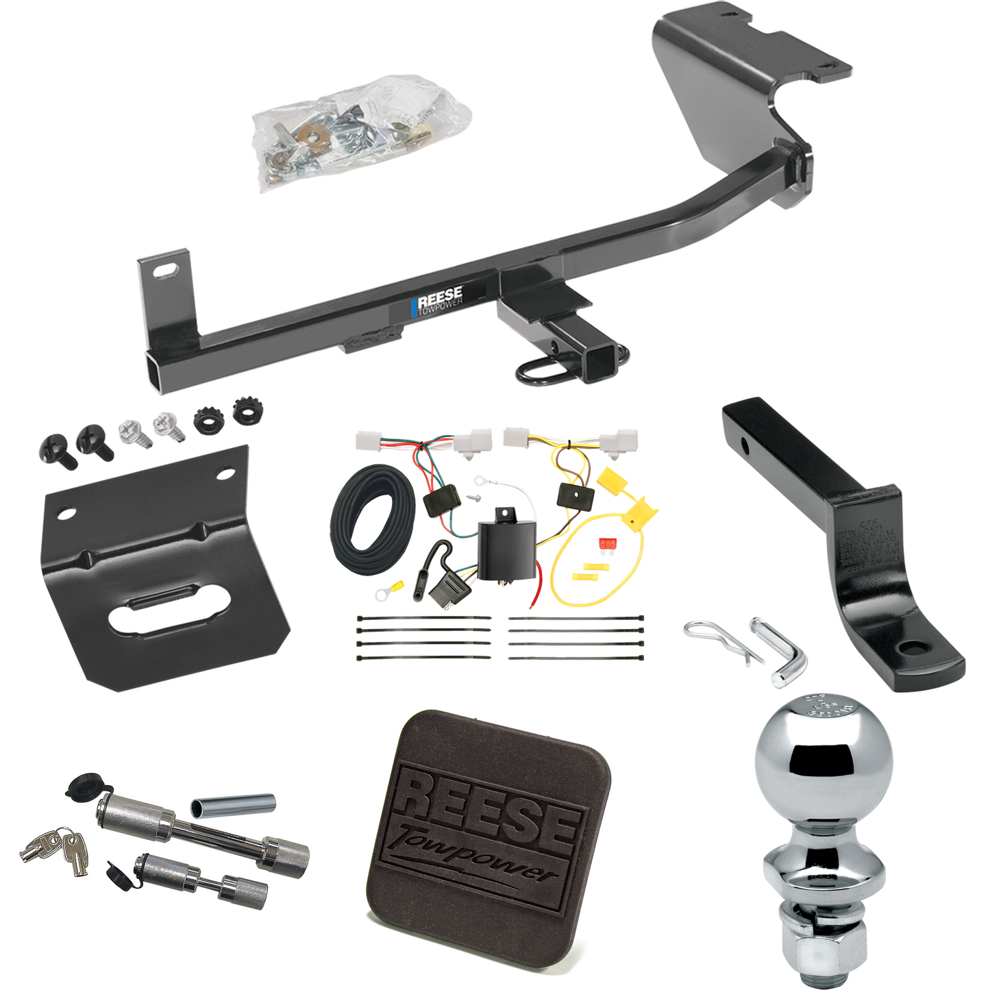 Fits 2012-2015 Mazda 5 Trailer Hitch Tow PKG w/ 4-Flat Wiring Harness + Draw-Bar + 2" Ball + Wiring Bracket + Hitch Cover + Dual Hitch & Coupler Locks By Reese Towpower