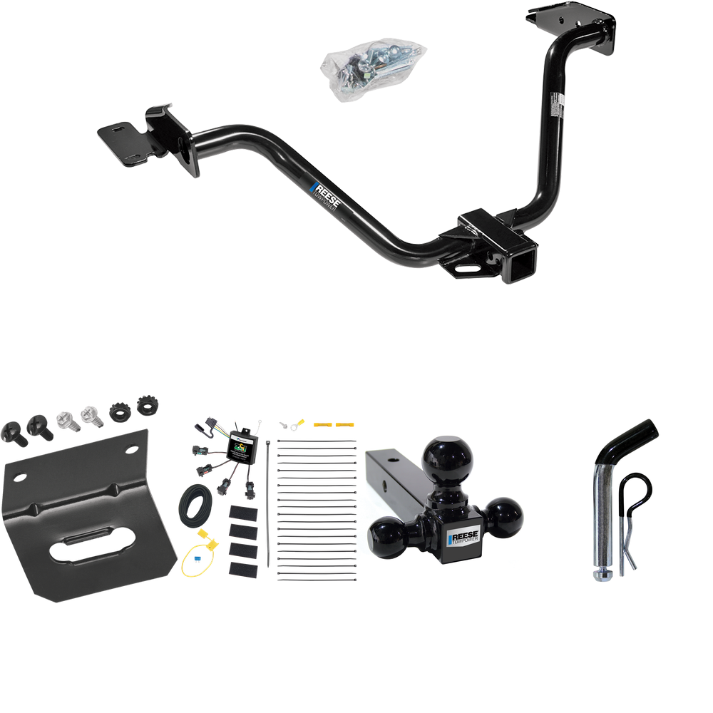 Fits 2004-2008 Chrysler Pacifica Trailer Hitch Tow PKG w/ 4-Flat Zero Contact "No Splice" Wiring Harness + Triple Ball Ball Mount 1-7/8" & 2" & 2-5/16" Trailer Balls + Pin/Clip + Wiring Bracket By Reese Towpower