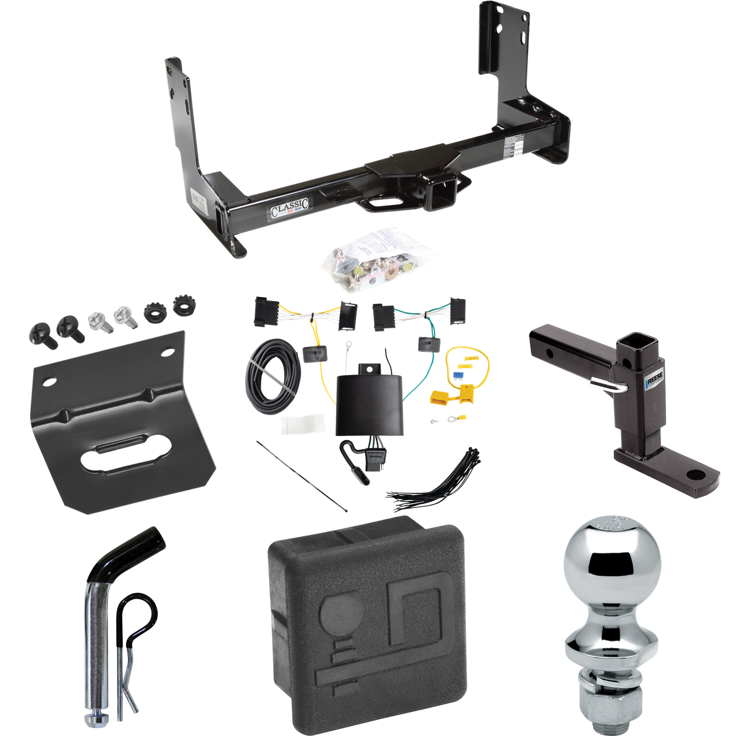 Fits 2019-2021 Freightliner Sprinter 3500 Trailer Hitch Tow PKG w/ 4-Flat Wiring + Adjustable Drop Rise Ball Mount + Pin/Clip + 1-7/8" Ball + Wiring Bracket + Hitch Cover (Excludes: w/Factory Step Bumper Models) By Draw-Tite