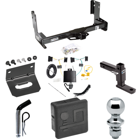 Fits 2019-2021 Freightliner Sprinter 3500 Trailer Hitch Tow PKG w/ 4-Flat Wiring + Adjustable Drop Rise Ball Mount + Pin/Clip + 1-7/8" Ball + Wiring Bracket + Hitch Cover (Excludes: w/Factory Step Bumper Models) By Draw-Tite