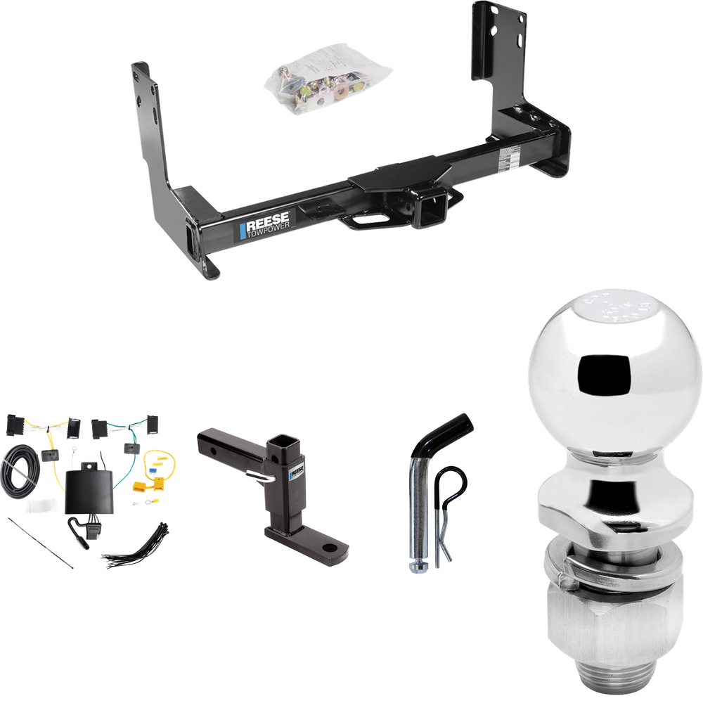 Fits 2019-2021 Freightliner Sprinter 3500 Trailer Hitch Tow PKG w/ 4-Flat Wiring + Adjustable Drop Rise Ball Mount + Pin/Clip + 2" Ball (Excludes: w/Factory Step Bumper Models) By Reese Towpower