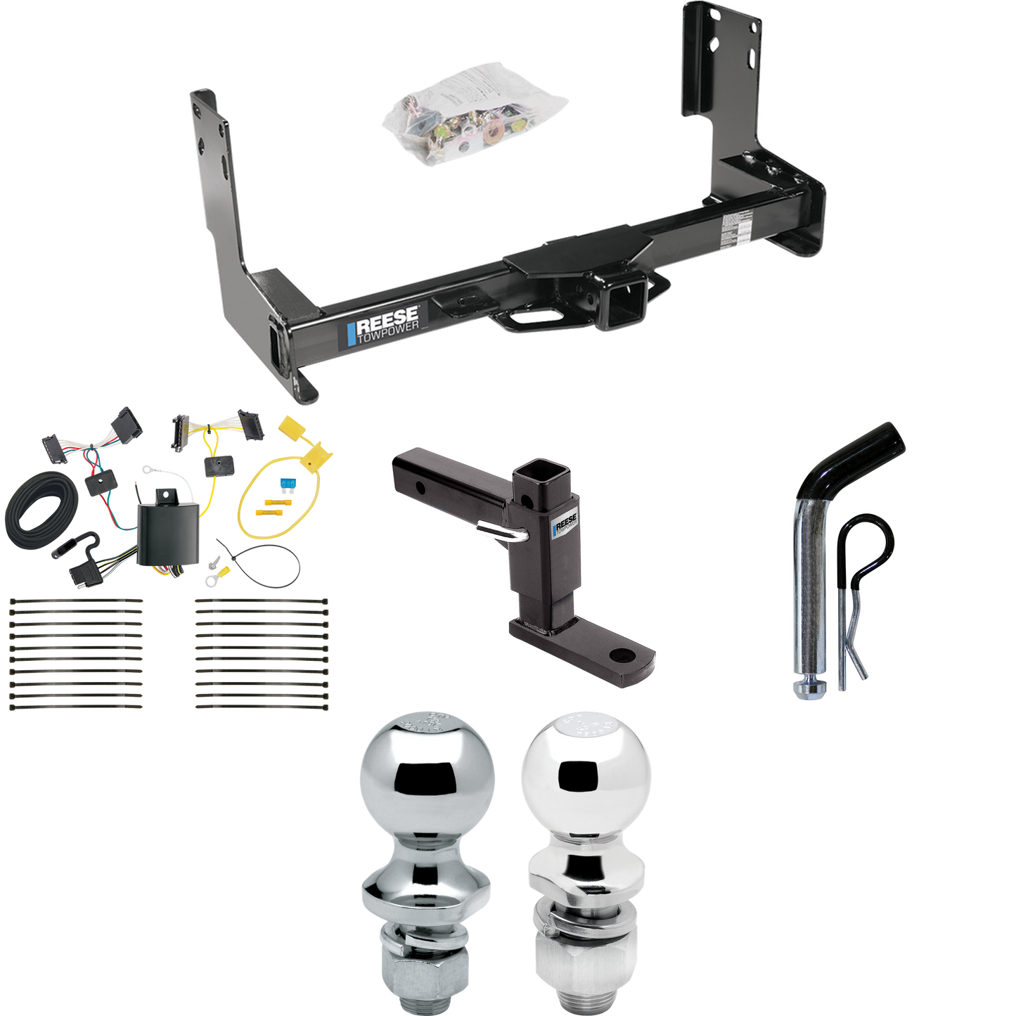 Fits 2014-2018 Freightliner Sprinter 2500 Trailer Hitch Tow PKG w/ 4-Flat Wiring + Adjustable Drop Rise Ball Mount + Pin/Clip + 2" Ball + 1-7/8" Ball (Excludes: w/Factory Step Bumper Models) By Reese Towpower