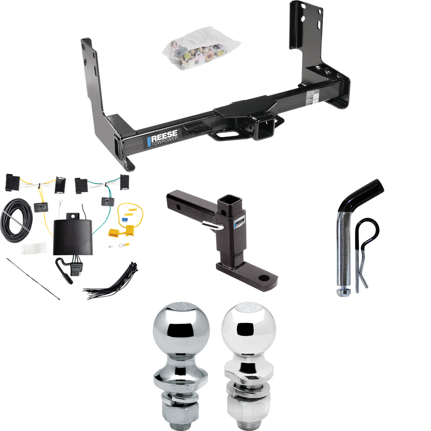 Fits 2019-2021 Freightliner Sprinter 2500 Trailer Hitch Tow PKG w/ 4-Flat Wiring + Adjustable Drop Rise Ball Mount + Pin/Clip + 2" Ball + 1-7/8" Ball (Excludes: w/Factory Step Bumper Models) By Reese Towpower