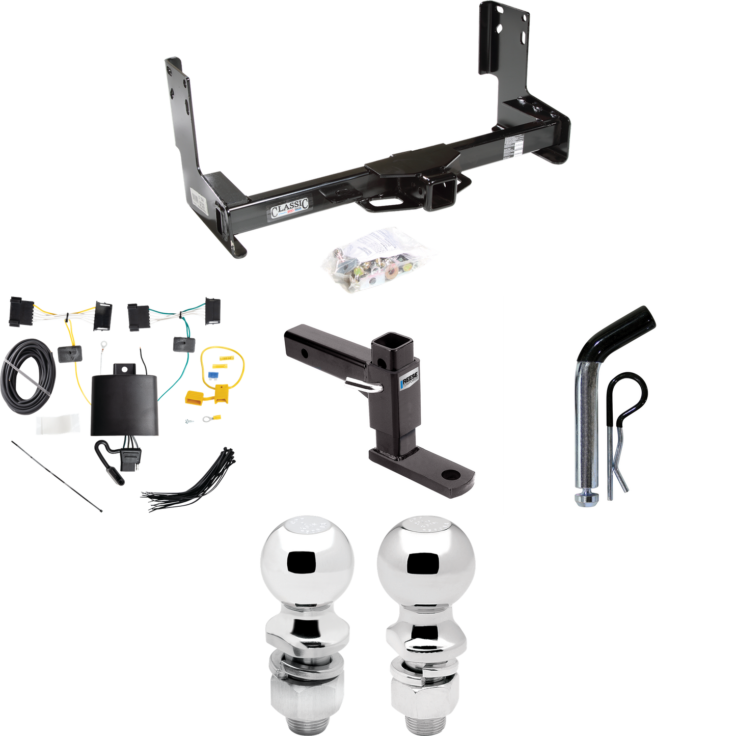 Fits 2019-2021 Mercedes-Benz Sprinter 3500 Trailer Hitch Tow PKG w/ 4-Flat Wiring + Adjustable Drop Rise Ball Mount + Pin/Clip + 2" Ball + 2-5/16" Ball (Excludes: w/Factory Step Bumper Models) By Draw-Tite