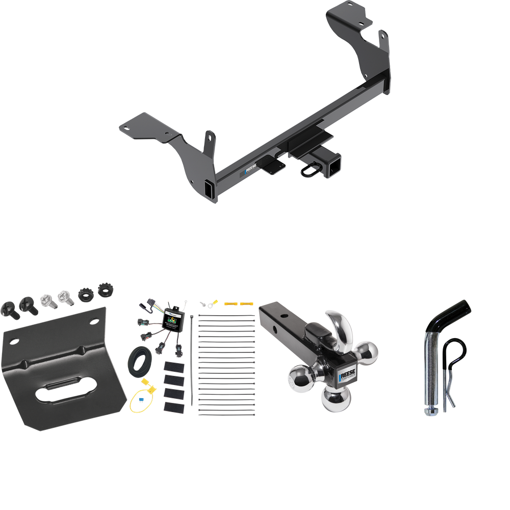 Fits 2014-2017 Volvo XC60 Trailer Hitch Tow PKG w/ 4-Flat Zero Contact "No Splice" Wiring Harness + Triple Ball Ball Mount 1-7/8" & 2" & 2-5/16" Trailer Balls w/ Tow Hook + Pin/Clip + Wiring Bracket By Reese Towpower