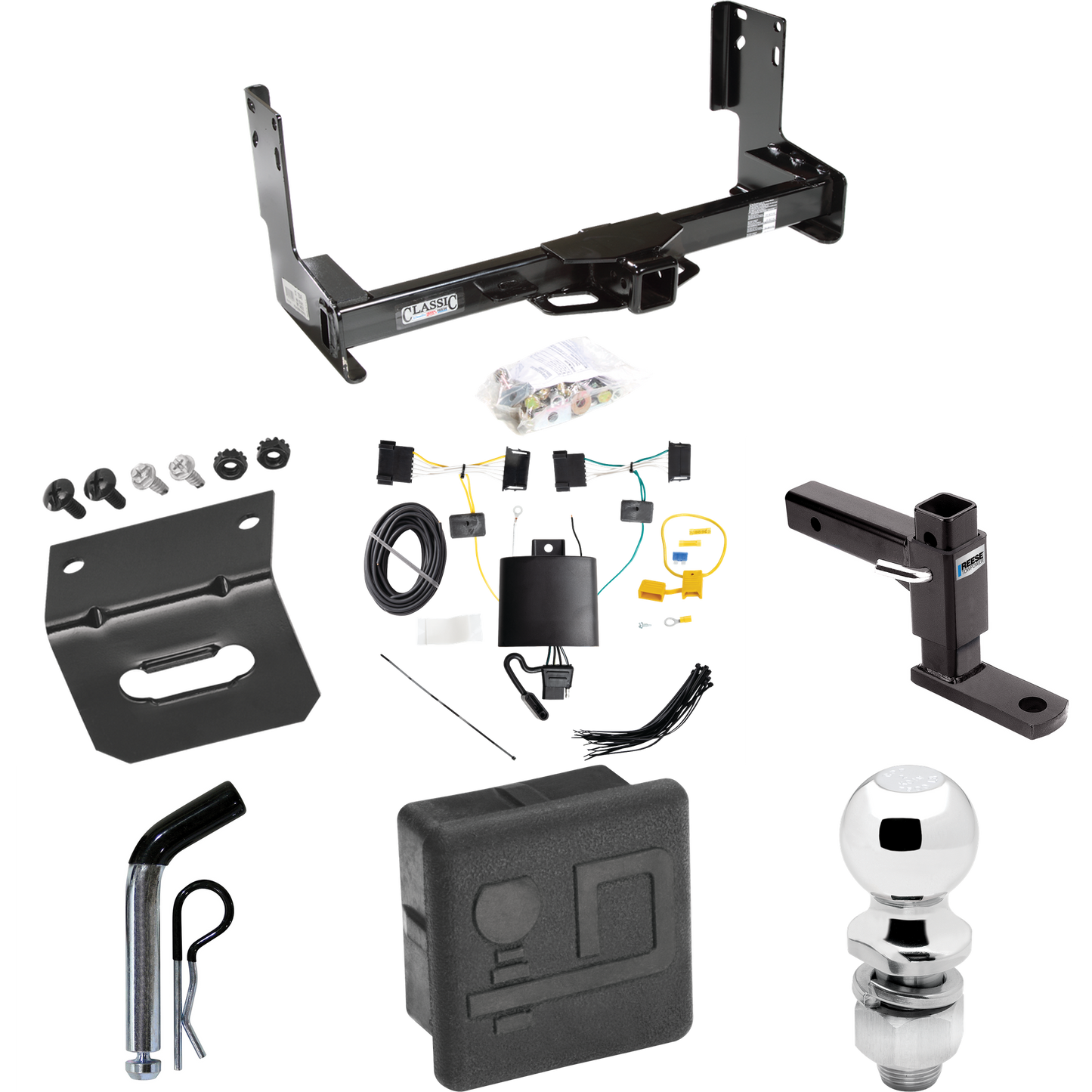 Fits 2019-2021 Freightliner Sprinter 3500 Trailer Hitch Tow PKG w/ 4-Flat Wiring + Adjustable Drop Rise Ball Mount + Pin/Clip + 2" Ball + Wiring Bracket + Hitch Cover (Excludes: w/Factory Step Bumper Models) By Draw-Tite