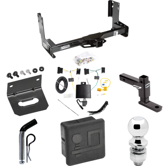 Fits 2019-2021 Freightliner Sprinter 3500 Trailer Hitch Tow PKG w/ 4-Flat Wiring + Adjustable Drop Rise Ball Mount + Pin/Clip + 2" Ball + Wiring Bracket + Hitch Cover (Excludes: w/Factory Step Bumper Models) By Draw-Tite