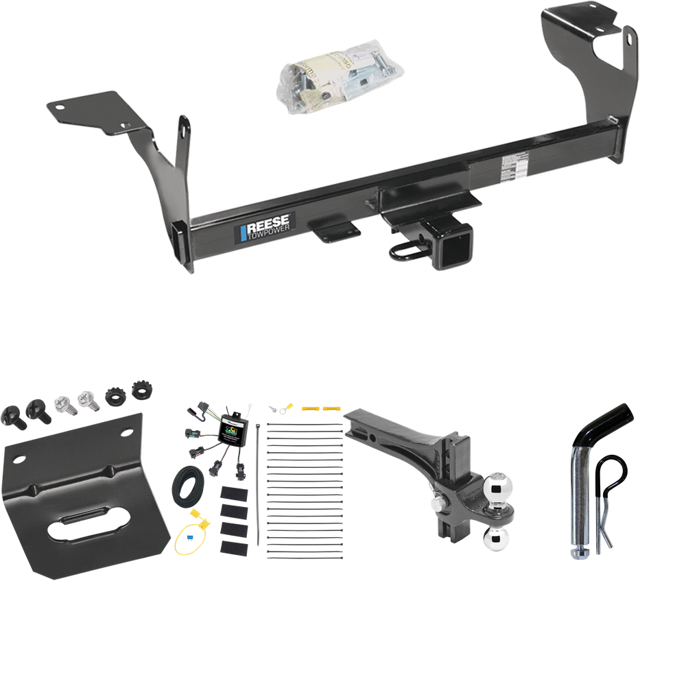 Fits 2010-2017 Volvo XC60 Trailer Hitch Tow PKG w/ 4-Flat Zero Contact "No Splice" Wiring Harness + Dual Adjustable Drop Rise Ball Ball Mount 2" & 2-5/16" Trailer Balls + Pin/Clip + Wiring Bracket By Reese Towpower