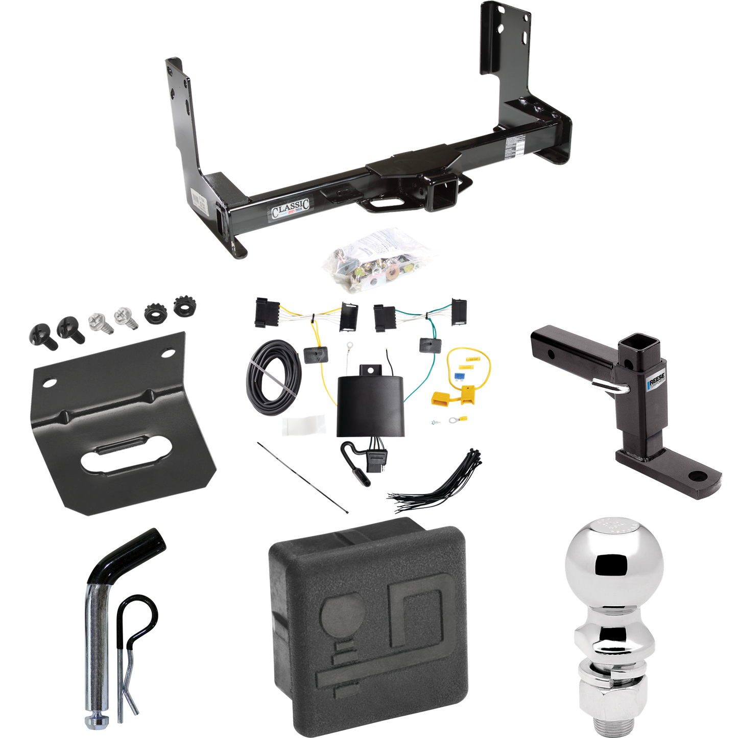 Fits 2019-2021 Freightliner Sprinter 3500 Trailer Hitch Tow PKG w/ 4-Flat Wiring + Adjustable Drop Rise Ball Mount + Pin/Clip + 2-5/16" Ball + Wiring Bracket + Hitch Cover (Excludes: w/Factory Step Bumper Models) By Draw-Tite