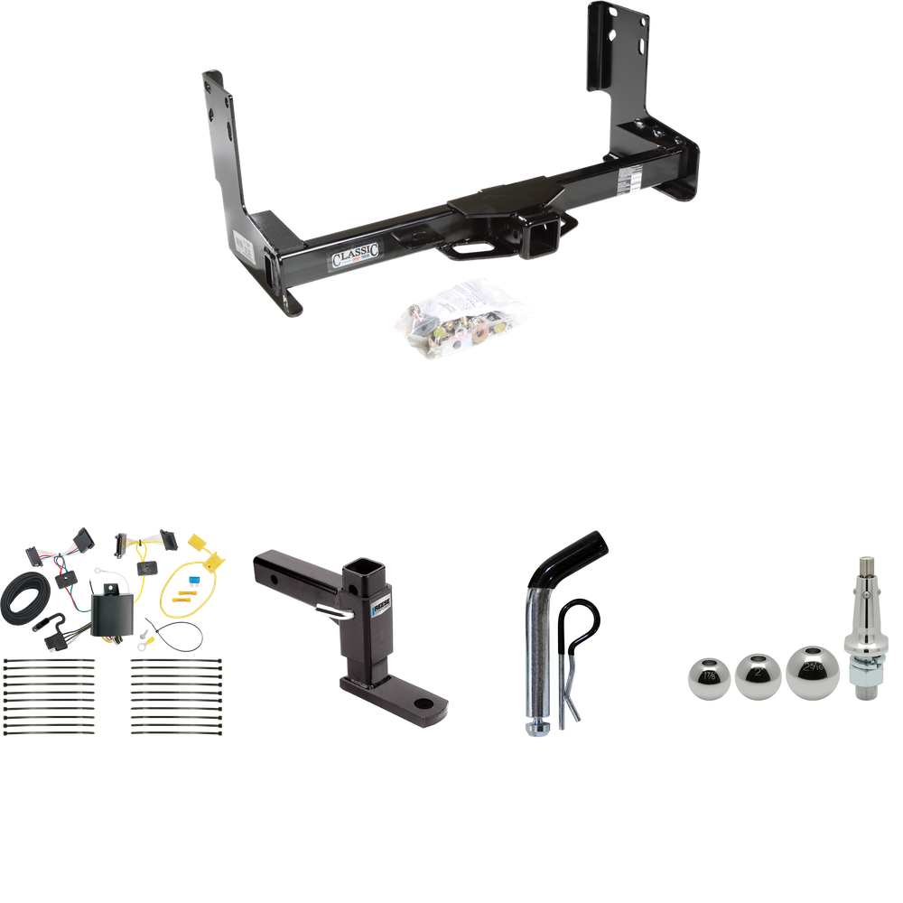 Fits 2014-2018 Mercedes-Benz Sprinter 2500 Trailer Hitch Tow PKG w/ 4-Flat Wiring + Adjustable Drop Rise Ball Mount + Pin/Clip + Inerchangeable 1-7/8" & 2" & 2-5/16" Balls (Excludes: w/Factory Step Bumper Models) By Draw-Tite