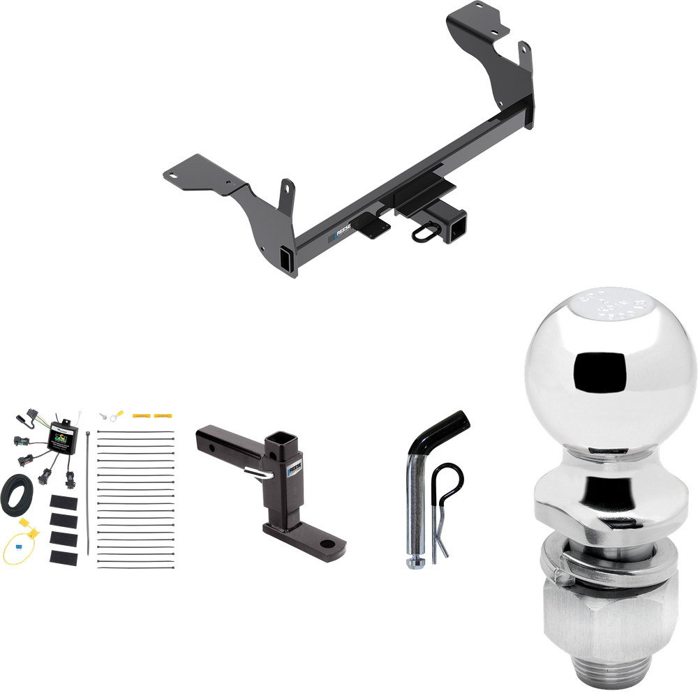 Fits 2014-2017 Volvo XC60 Trailer Hitch Tow PKG w/ 4-Flat Zero Contact "No Splice" Wiring Harness + Adjustable Drop Rise Ball Mount + Pin/Clip + 2" Ball By Reese Towpower