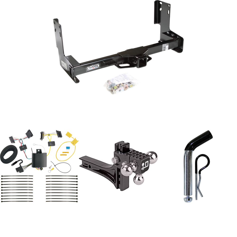 Fits 2014-2018 Freightliner Sprinter 3500 Trailer Hitch Tow PKG w/ 4-Flat Wiring + Adjustable Drop Rise Triple Ball Ball Mount 1-7/8" & 2" & 2-5/16" Trailer Balls + Pin/Clip (Excludes: w/Factory Step Bumper Models) By Draw-Tite