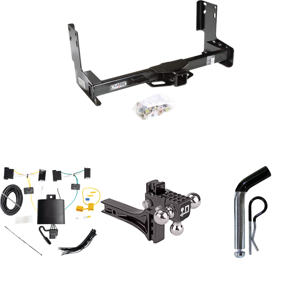 Fits 2019-2021 Freightliner Sprinter 2500 Trailer Hitch Tow PKG w/ 4-Flat Wiring + Adjustable Drop Rise Triple Ball Ball Mount 1-7/8" & 2" & 2-5/16" Trailer Balls + Pin/Clip (Excludes: w/Factory Step Bumper Models) By Draw-Tite