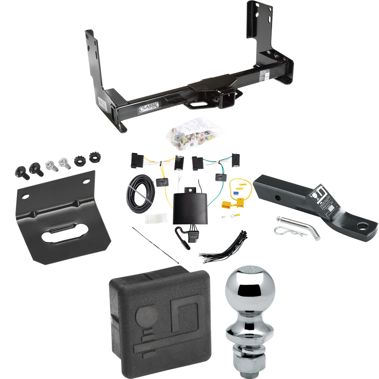 Fits 2019-2021 Mercedes-Benz Sprinter 3500 Trailer Hitch Tow PKG w/ 4-Flat Wiring + Ball Mount w/ 2" Drop + 1-7/8" Ball + Wiring Bracket + Hitch Cover (Excludes: w/Factory Step Bumper Models) By Draw-Tite