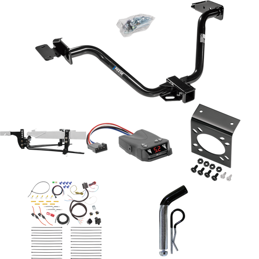 Fits 2004-2008 Chrysler Pacifica Trailer Hitch Tow PKG w/ 6K Round Bar Weight Distribution Hitch w/ 2-5/16" Ball + Pin/Clip + Tekonsha Brakeman IV Brake Control + 7-Way RV Wiring By Reese Towpower