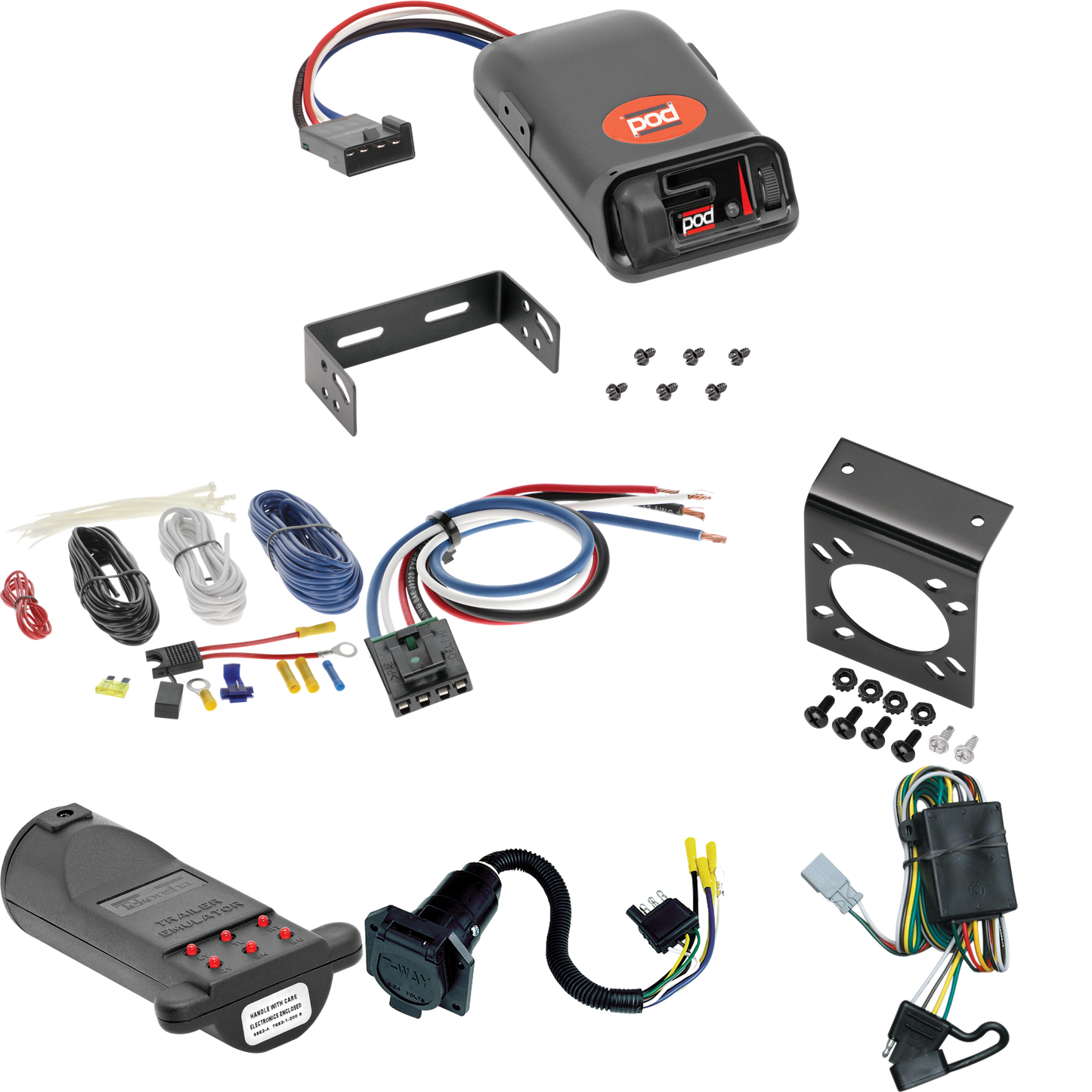 Fits 2003-2004 Honda Element 7-Way RV Wiring + Pro Series POD Brake Control + Generic BC Wiring Adapter + 7-Way Tester and Trailer Emulator By Tekonsha