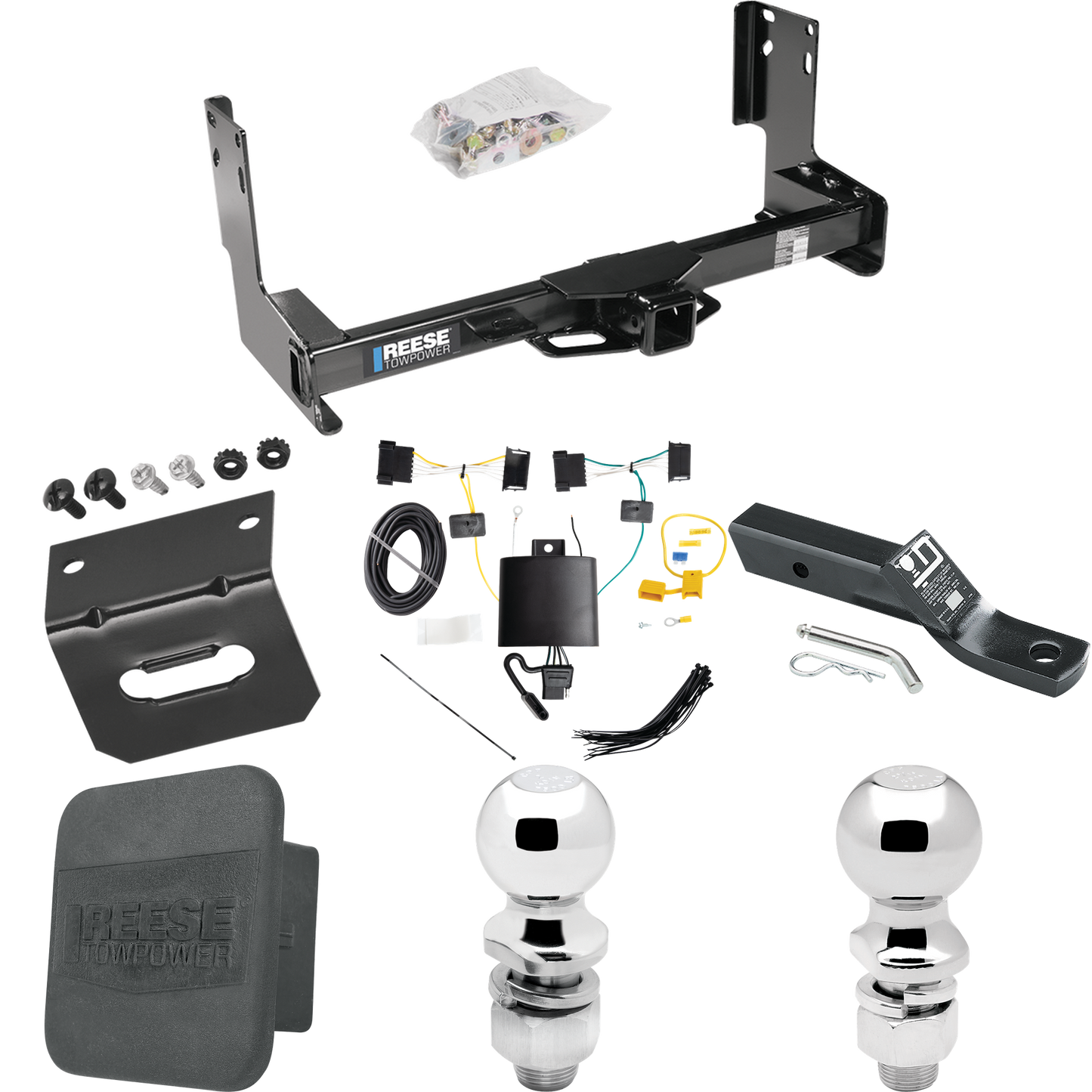 Fits 2019-2021 Mercedes-Benz Sprinter 3500 Trailer Hitch Tow PKG w/ 4-Flat Wiring + Ball Mount w/ 2" Drop + 2" Ball + 2-5/16" Ball + Wiring Bracket + Hitch Cover (Excludes: w/Factory Step Bumper Models) By Reese Towpower