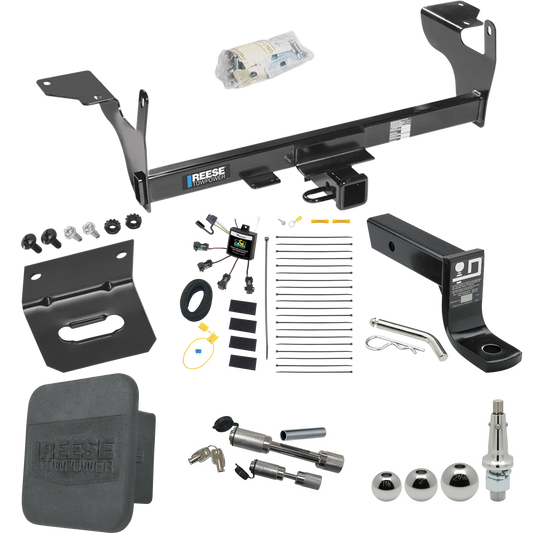 Fits 2010-2017 Volvo XC60 Trailer Hitch Tow PKG w/ 4-Flat Zero Contact "No Splice" Wiring + Ball Mount w/ 4" Drop + Interchangeable Ball 1-7/8" & 2" & 2-5/16" + Wiring Bracket + Dual Hitch & Coupler Locks + Hitch Cover By Reese Towpower