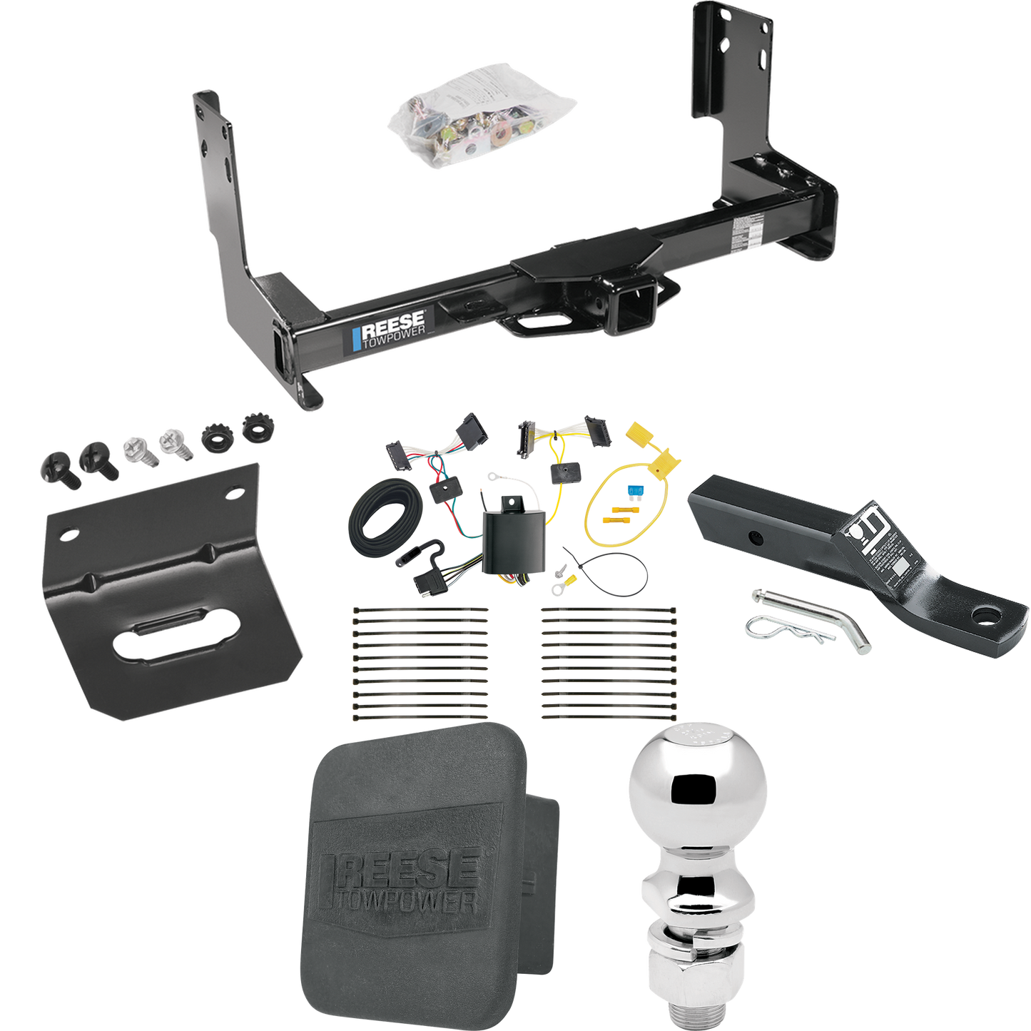 Fits 2014-2018 Mercedes-Benz Sprinter 2500 Trailer Hitch Tow PKG w/ 4-Flat Wiring + Ball Mount w/ 2" Drop + 2-5/16" Ball + Wiring Bracket + Hitch Cover (Excludes: w/Factory Step Bumper Models) By Reese Towpower