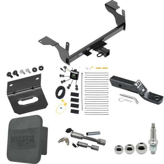 Fits 2014-2017 Volvo XC60 Trailer Hitch Tow PKG w/ 4-Flat Zero Contact "No Splice" Wiring + Ball Mount w/ 2" Drop + Interchangeable Ball 1-7/8" & 2" & 2-5/16" + Wiring Bracket + Dual Hitch & Coupler Locks + Hitch Cover By Reese Towpower