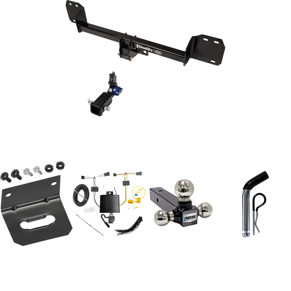 Fits 2018-2023 Volvo XC60 Trailer Hitch Tow PKG w/ 4-Flat Wiring Harness + Triple Ball Ball Mount 1-7/8" & 2" & 2-5/16" Trailer Balls + Pin/Clip + Wiring Bracket By Draw-Tite