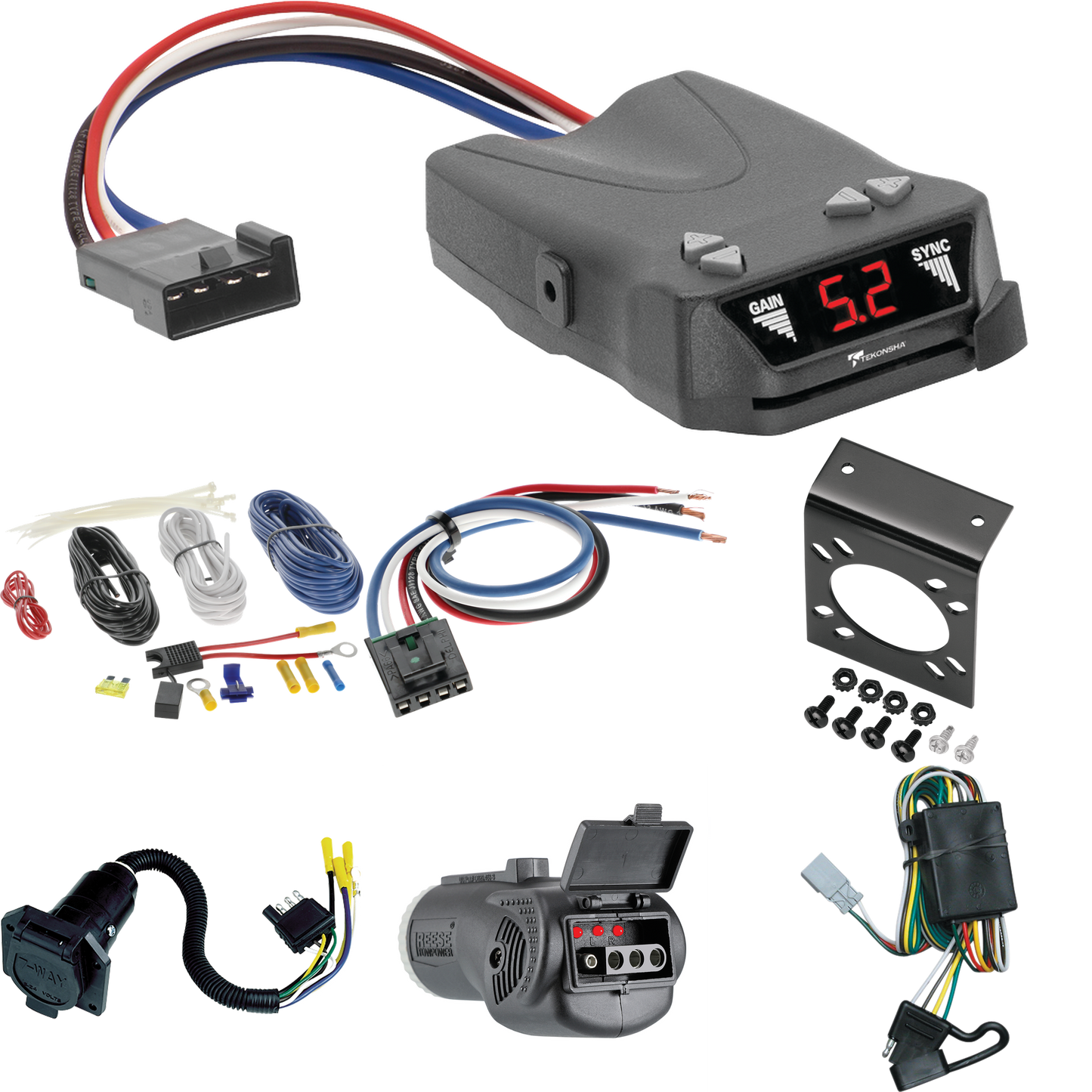 Compatible con cableado de 7 vías Honda Element 2003-2004 + control de freno Tekonsha Brakeman IV + adaptador de cableado BC genérico + probador 2 en 1 y adaptador de 7 a 4 vías de Tekonsha.