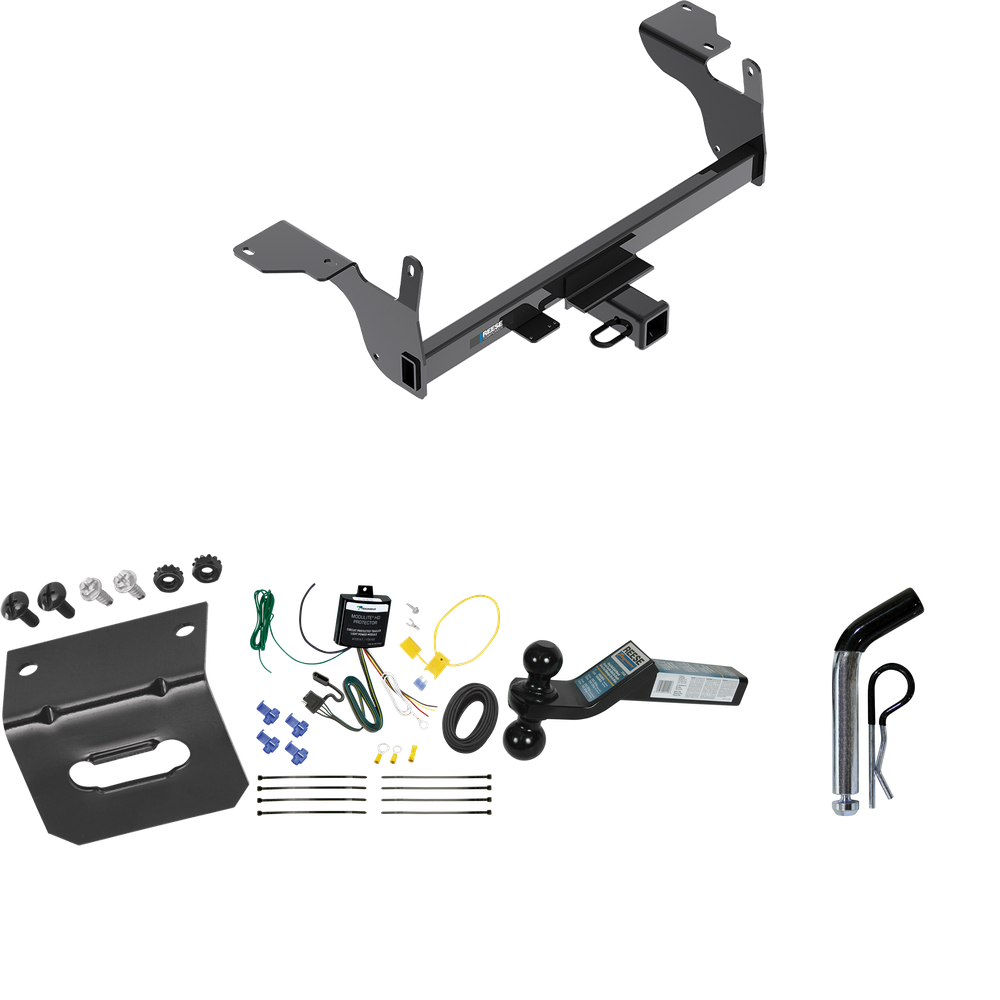 Fits 2014-2017 Volvo XC60 Trailer Hitch Tow PKG w/ 4-Flat Wiring Harness + Dual Ball Ball Mount 2" & 2-5/16" Trailer Balls + Pin/Clip +  Wiring Bracket By Reese Towpower