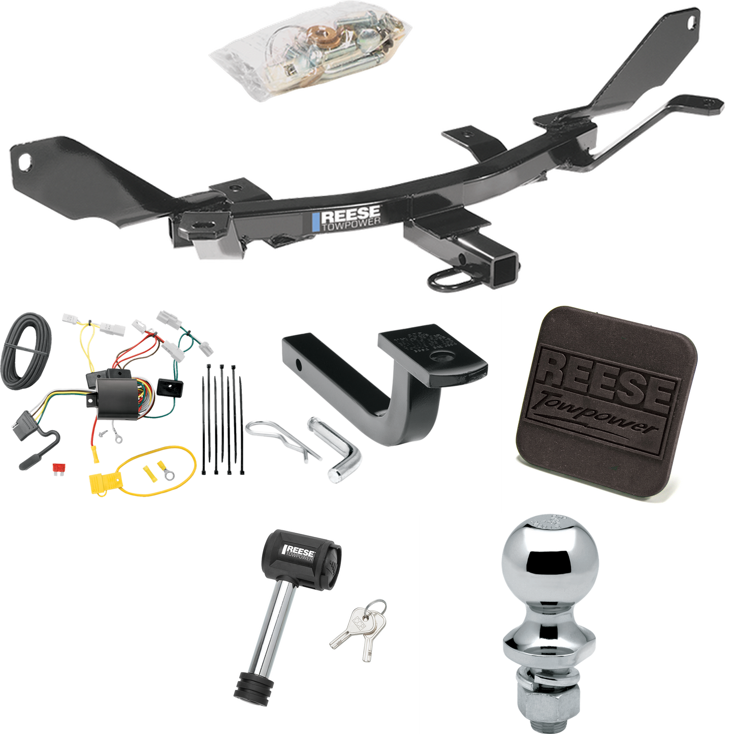 Fits 2003-2008 Mazda 6 Trailer Hitch Tow PKG w/ 4-Flat Wiring Harness + Draw-Bar + 1-7/8" Ball + Hitch Cover + Hitch Lock (For Sedan Models) By Reese Towpower