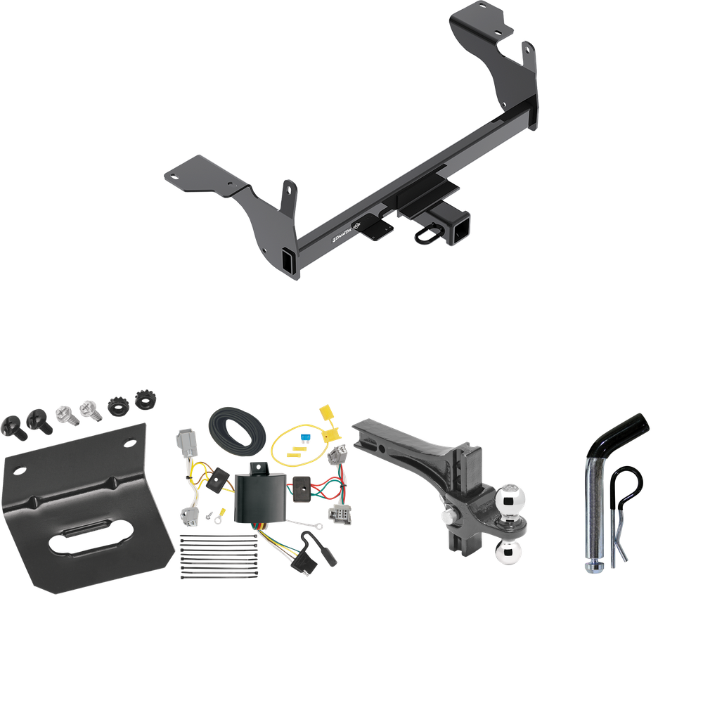 Fits 2014-2017 Volvo XC60 Trailer Hitch Tow PKG w/ 4-Flat Wiring Harness + Dual Adjustable Drop Rise Ball Ball Mount 2" & 2-5/16" Trailer Balls + Pin/Clip + Wiring Bracket By Draw-Tite