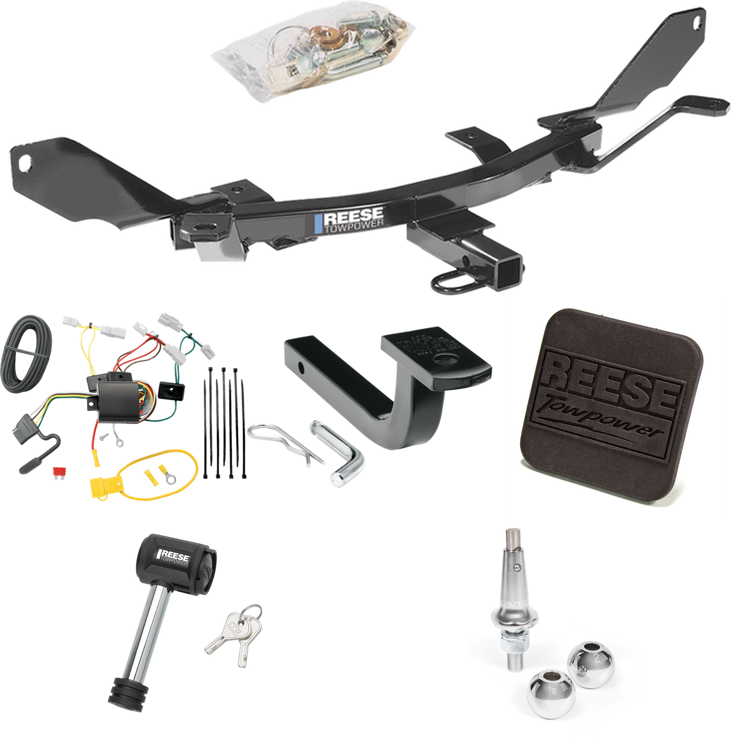 Fits 2004-2008 Mazda 6 Trailer Hitch Tow PKG w/ 4-Flat Wiring Harness + Draw-Bar + Interchangeable 1-7/8" & 2" Balls + Hitch Cover + Hitch Lock (For Hatchback Models) By Reese Towpower