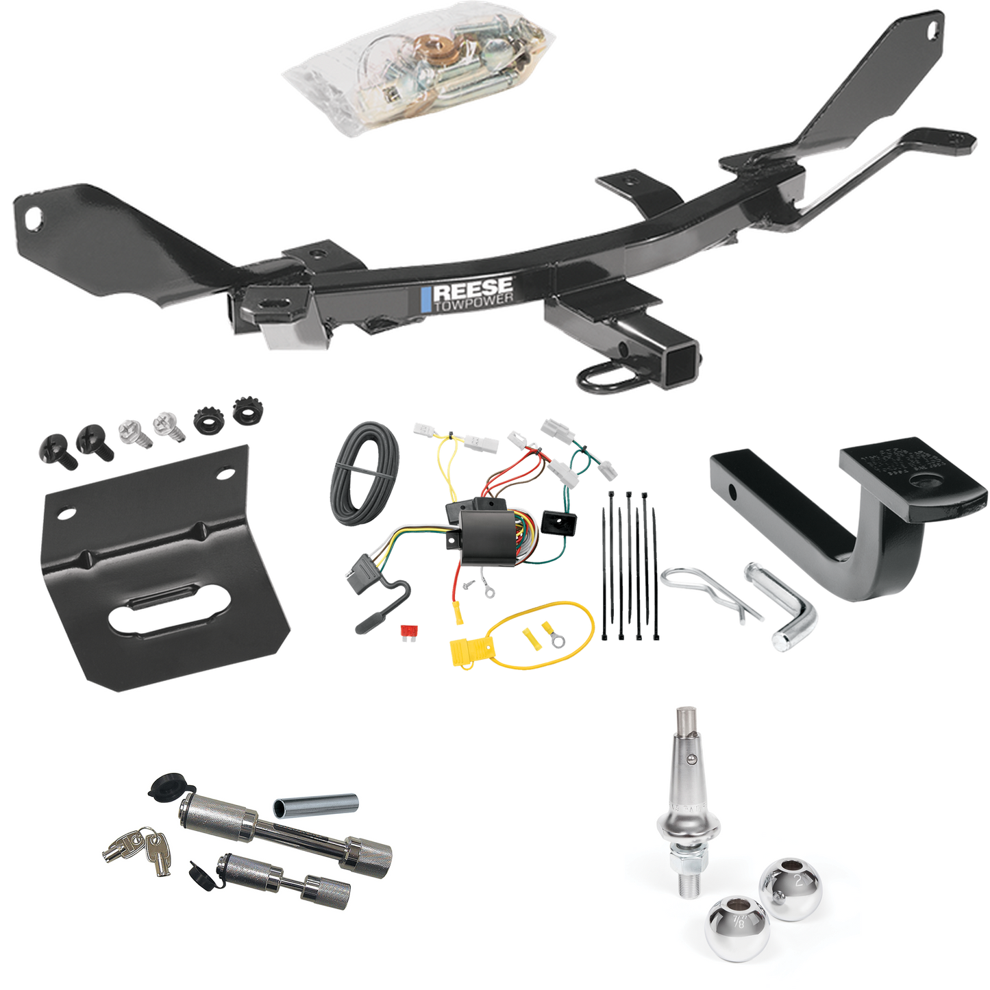 Fits 2004-2008 Mazda 6 Trailer Hitch Tow PKG w/ 4-Flat Wiring Harness + Draw-Bar + Interchangeable 1-7/8" & 2" Balls + Wiring Bracket + Dual Hitch & Coupler Locks (For Hatchback Models) By Reese Towpower