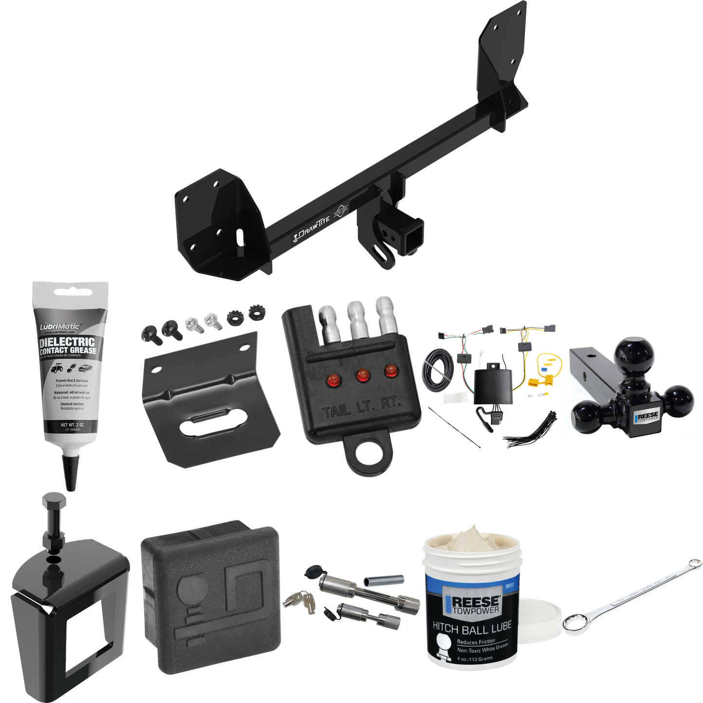 Fits 2018-2023 Volvo XC60 Trailer Hitch Tow PKG w/ 4-Flat Wiring + Triple Ball Ball Mount 1-7/8" & 2" & 2-5/16" Trailer Balls + Wiring Bracket + Hitch Cover + Dual Hitch & Coupler Locks + Wiring Tester + Ball Lube + Electric Grease + Ball Wrench + An