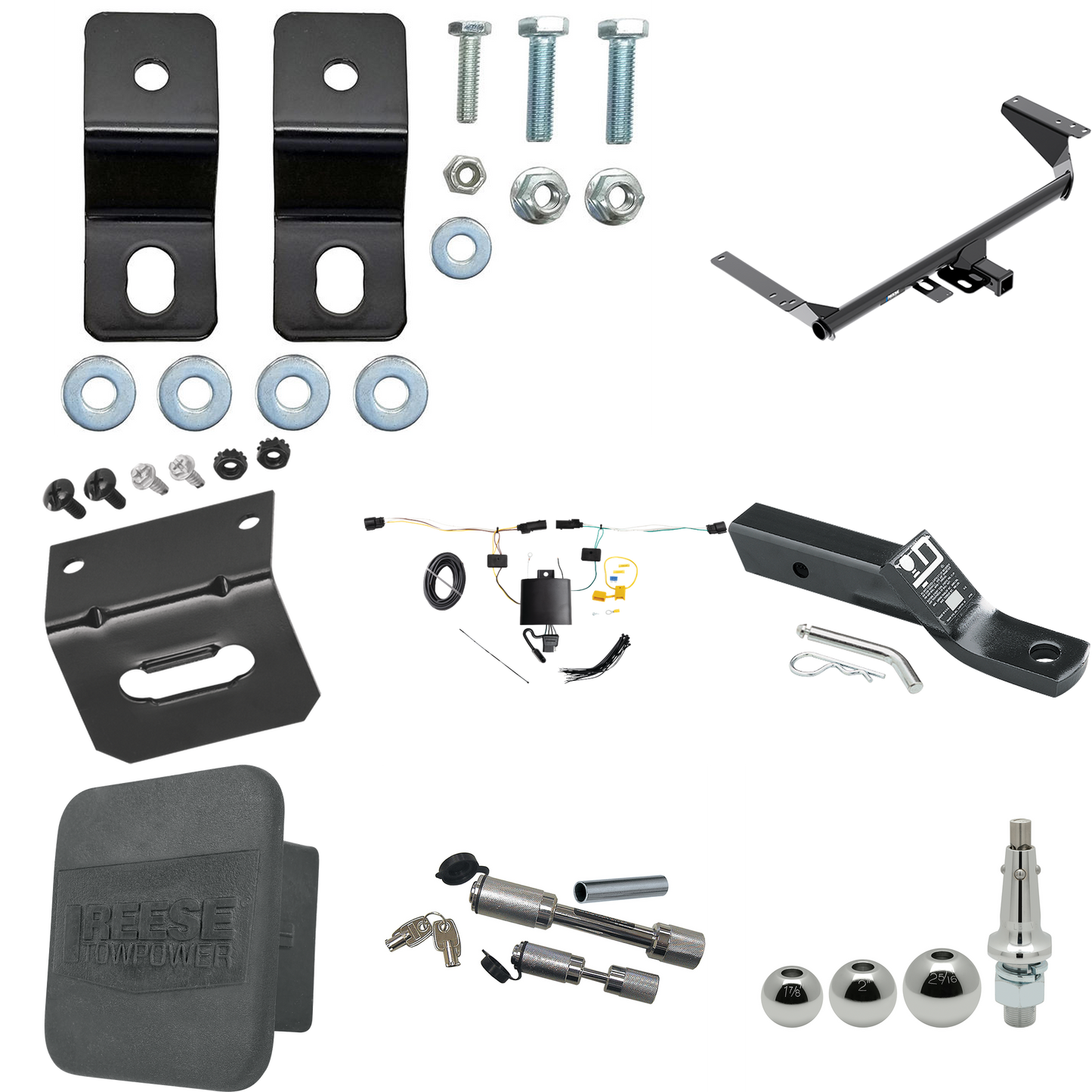 Fits 2021-2023 Chrysler Pacifica Hybrid Trailer Hitch Tow PKG w/ 4-Flat Wiring + Ball Mount w/ 2" Drop + Interchangeable Ball 1-7/8" & 2" & 2-5/16" + Wiring Bracket + Dual Hitch & Coupler Locks + Hitch Cover By Reese Towpower