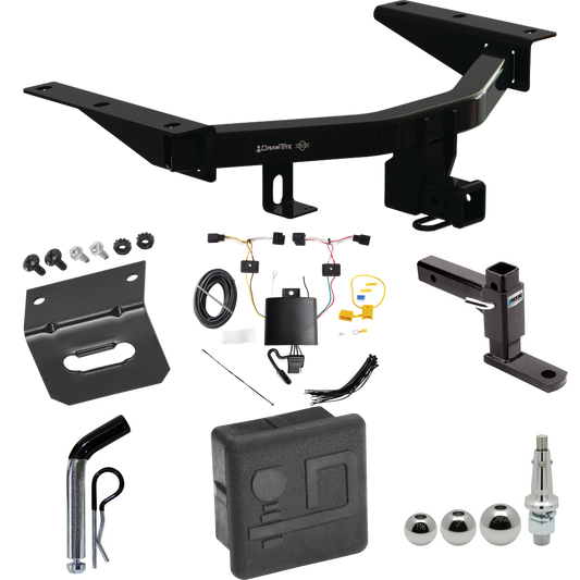 Fits 2022-2023 Acura MDX Trailer Hitch Tow PKG w/ 4-Flat Wiring + Adjustable Drop Rise Ball Mount + Pin/Clip + Inerchangeable 1-7/8" & 2" & 2-5/16" Balls + Wiring Bracket + Hitch Cover By Draw-Tite