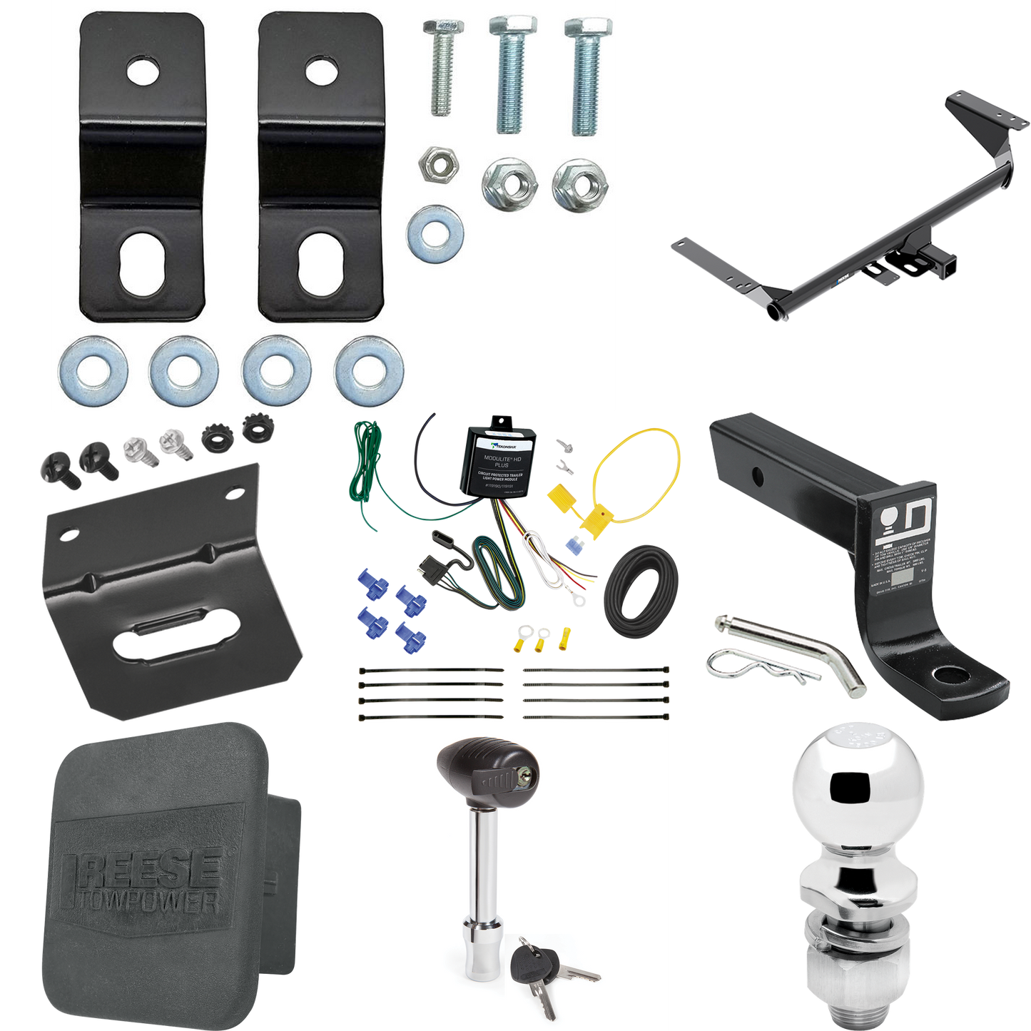 Fits 2017-2020 Chrysler Pacifica Hybrid Trailer Hitch Tow PKG w/ 4-Flat Wiring + Ball Mount w/ 4" Drop + 2" Ball + Wiring Bracket + Hitch Lock + Hitch Cover By Reese Towpower