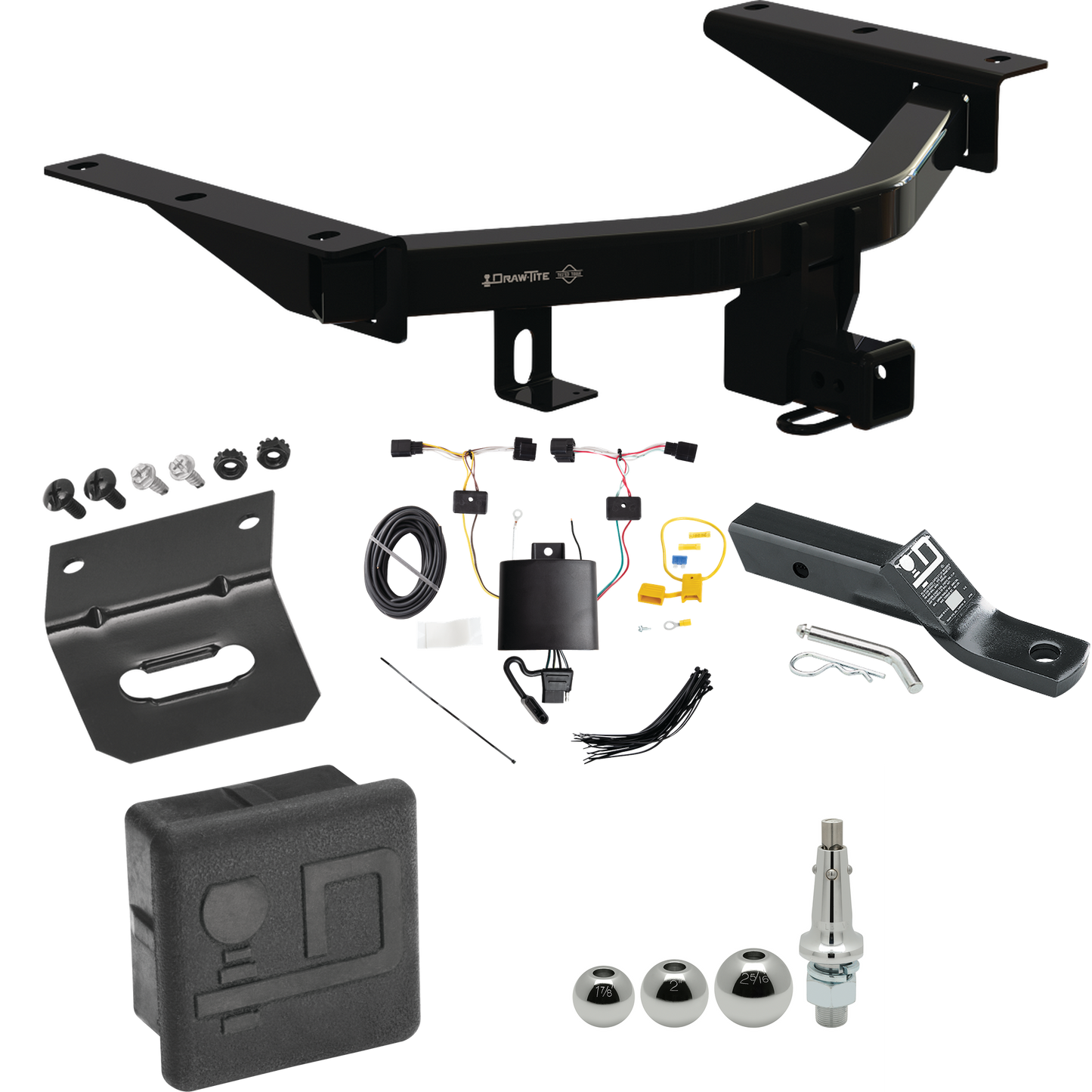 Fits 2022-2023 Acura MDX Trailer Hitch Tow PKG w/ 4-Flat Wiring + Ball Mount w/ 2" Drop + Interchangeable Ball 1-7/8" & 2" & 2-5/16" + Wiring Bracket + Hitch Cover By Draw-Tite